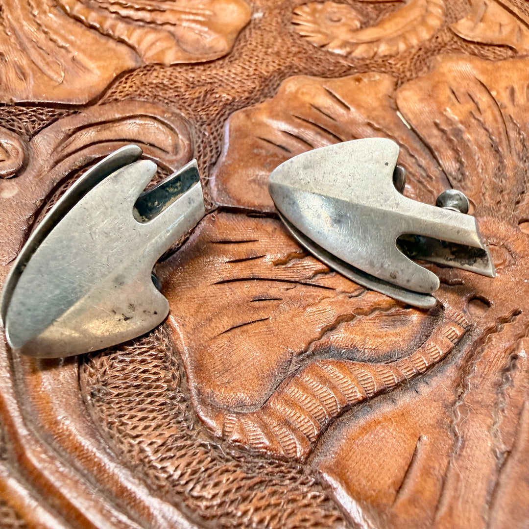 Vintage Mid-Century Modern Sterling Silver Earrings Sigi Pineda Mexico Screw Back