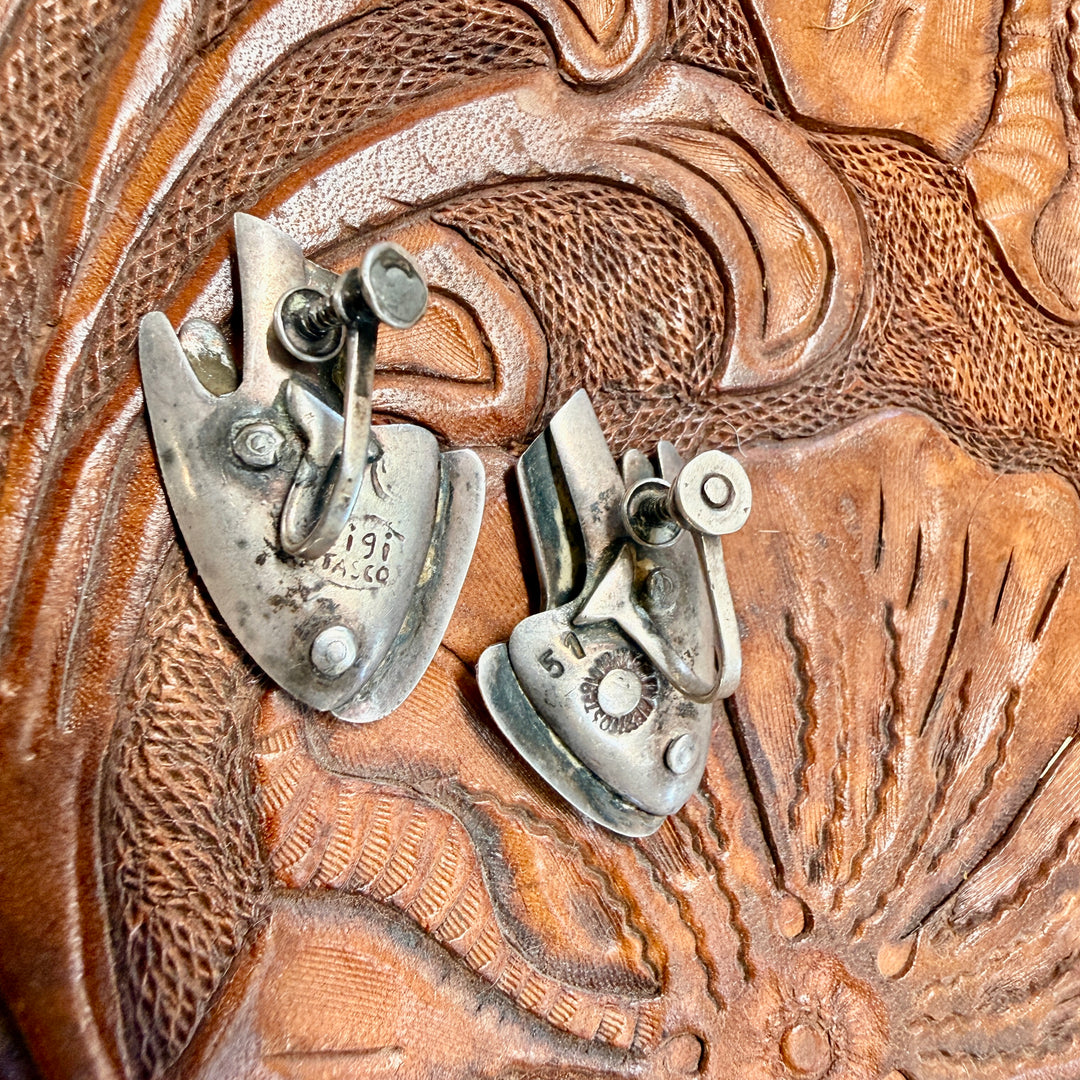 Vintage Mid-Century Modern Sterling Silver Earrings Sigi Pineda Mexico Screw Back
