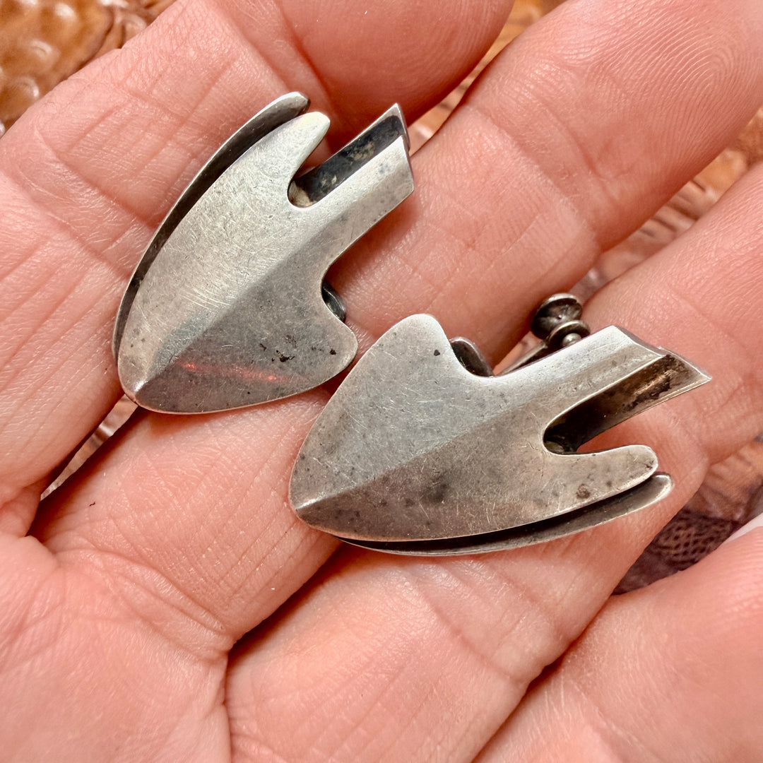 Vintage Mid-Century Modern Sterling Silver Earrings Sigi Pineda Mexico Screw Back