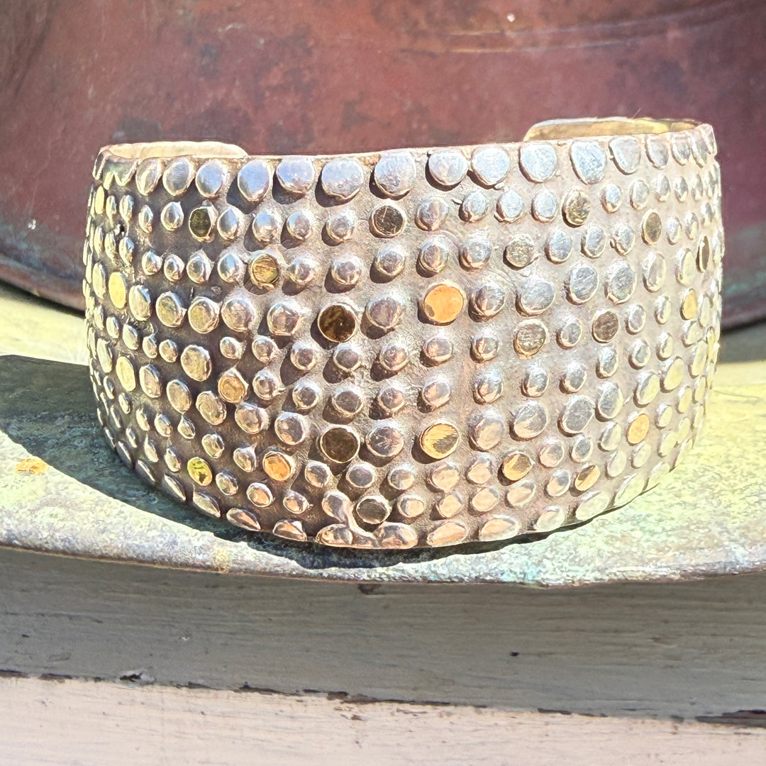 Sterling Silver & 14K Yellow Gold Wide Cuff Bracelet