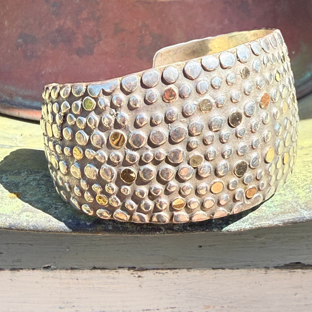 Sterling Silver & 14K Yellow Gold Wide Cuff Bracelet