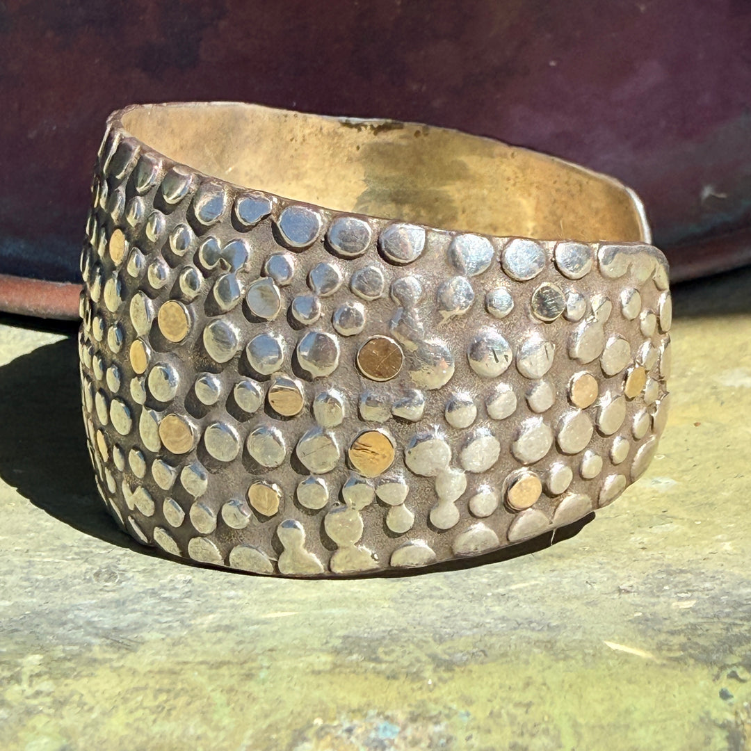 Sterling Silver & 14K Yellow Gold Wide Cuff Bracelet