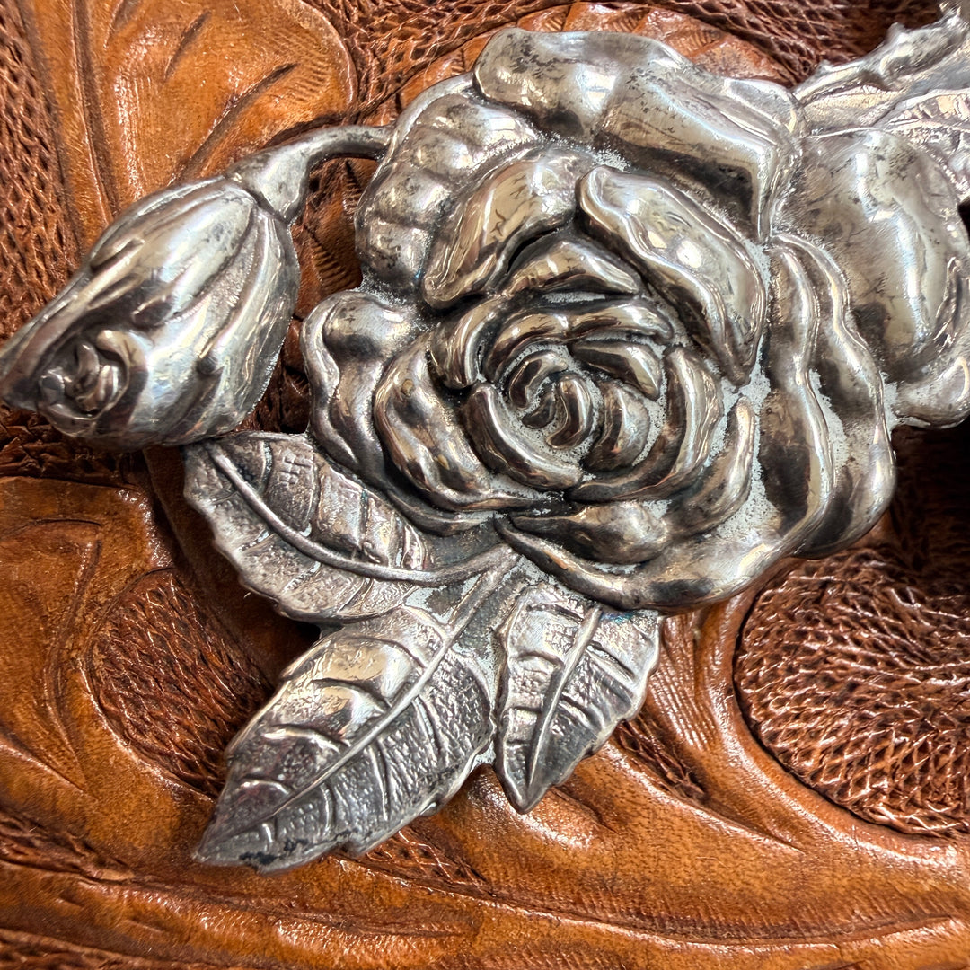 Large Vintage Sterling Silver Rose Brooch Pin