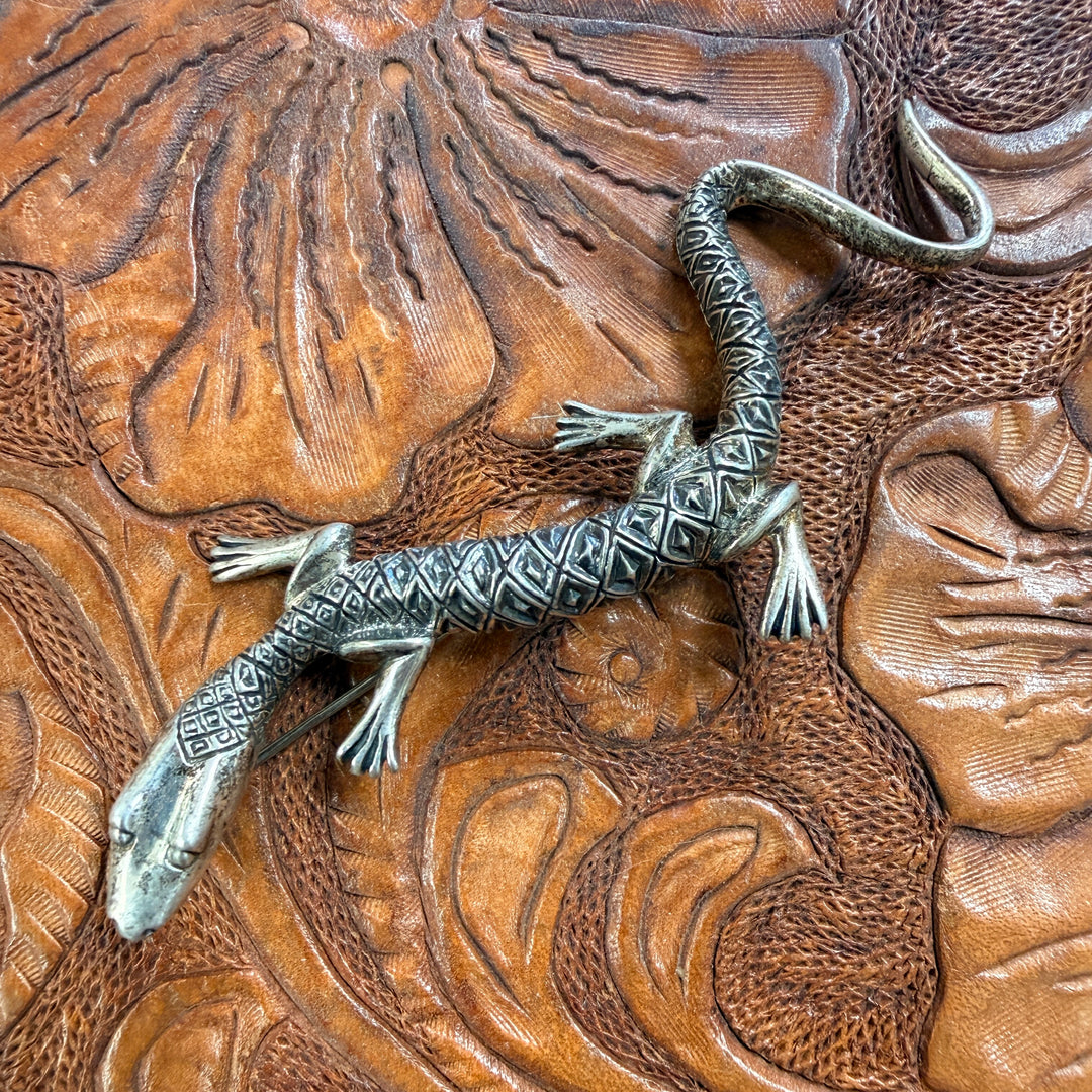 Large Vintage Sterling Silver Desert Lizard  Brooch Pin