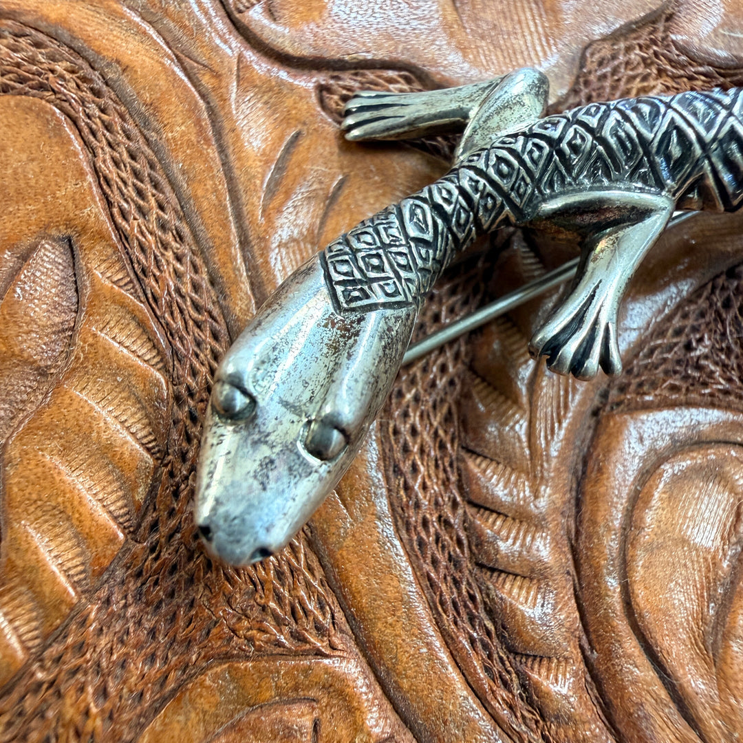 Large Vintage Sterling Silver Desert Lizard  Brooch Pin