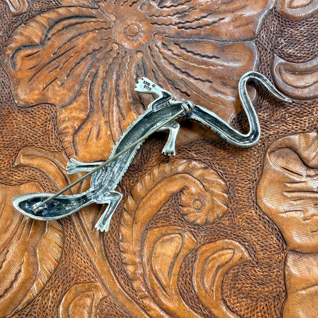 Large Vintage Sterling Silver Desert Lizard  Brooch Pin
