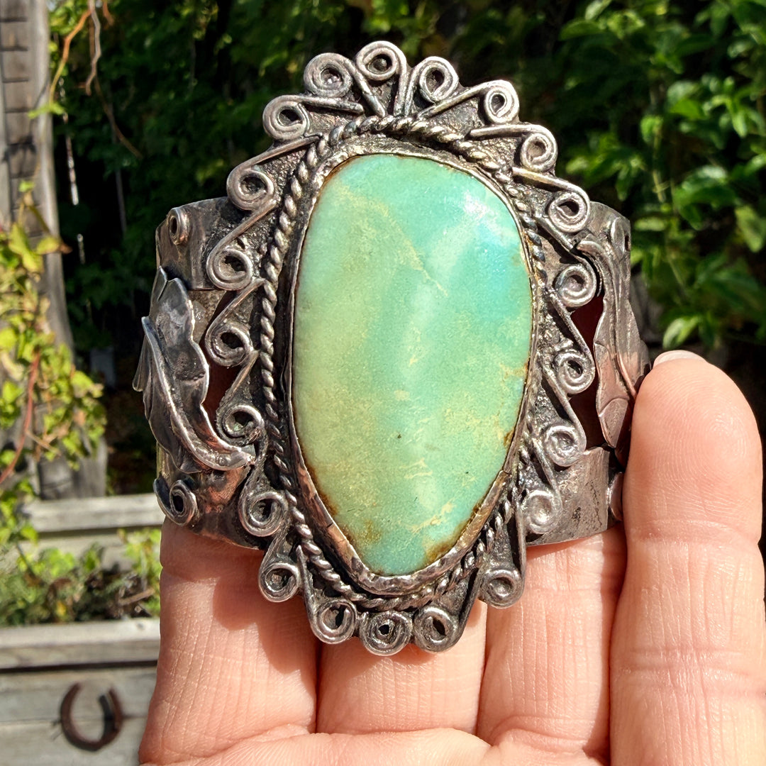 Huge & Early Navajo Turquoise Cuff Bracelet Sterling Silver
