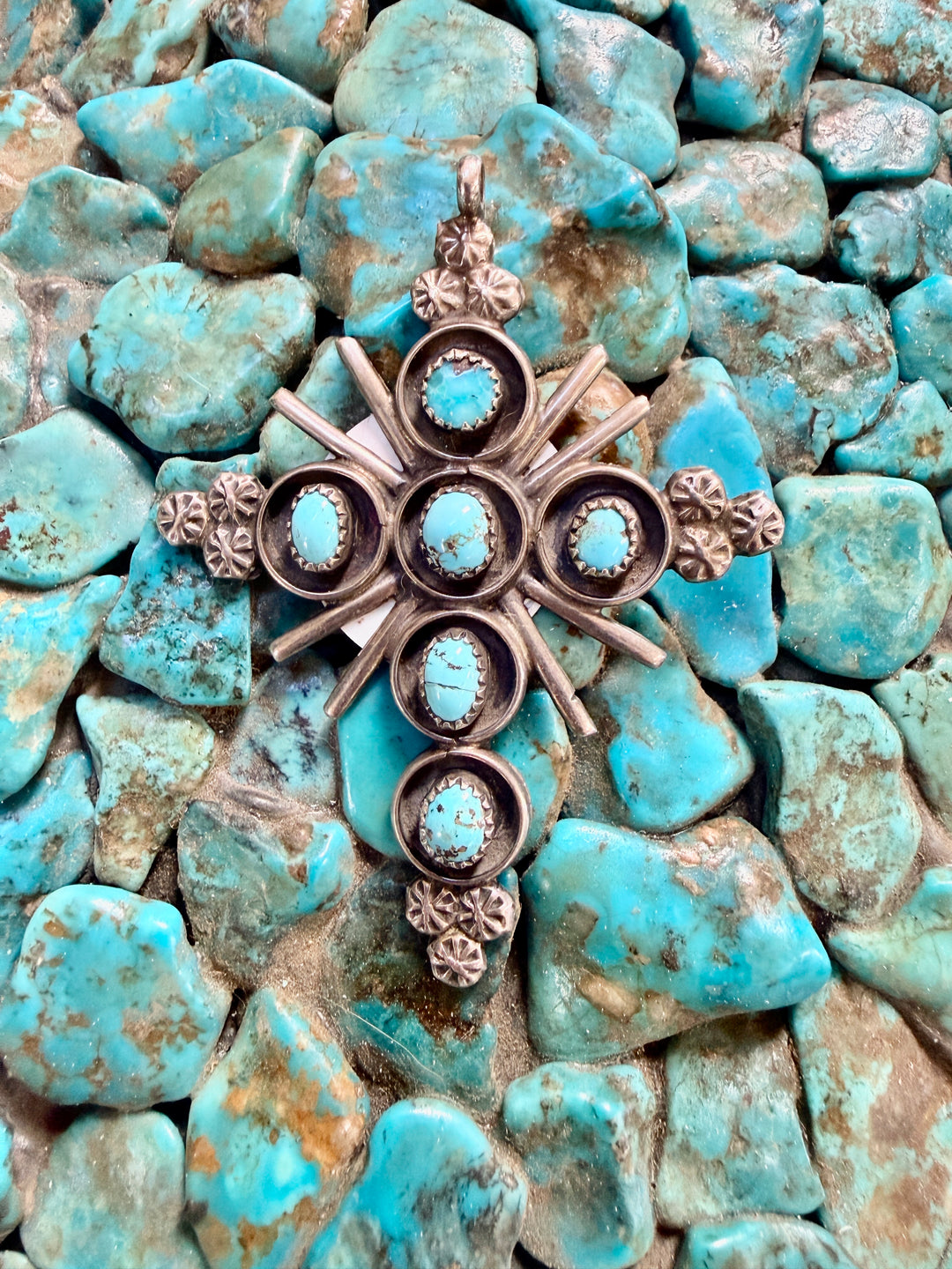 Vintage Navajo Sterling Silver & Turquoise Holy Cross Pendant