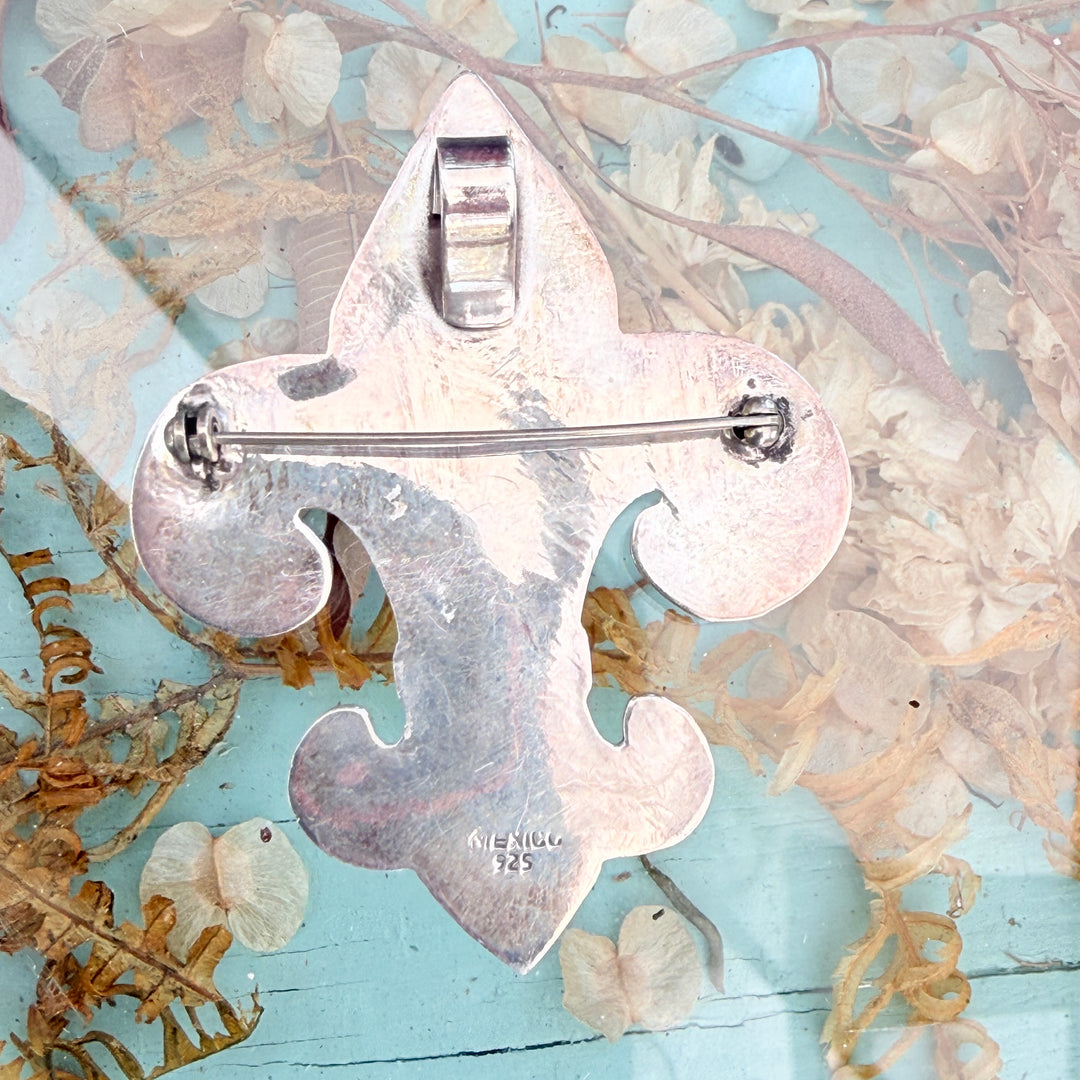Large Sterling Silver Fleur Di Lis Pendant Pin Brooch