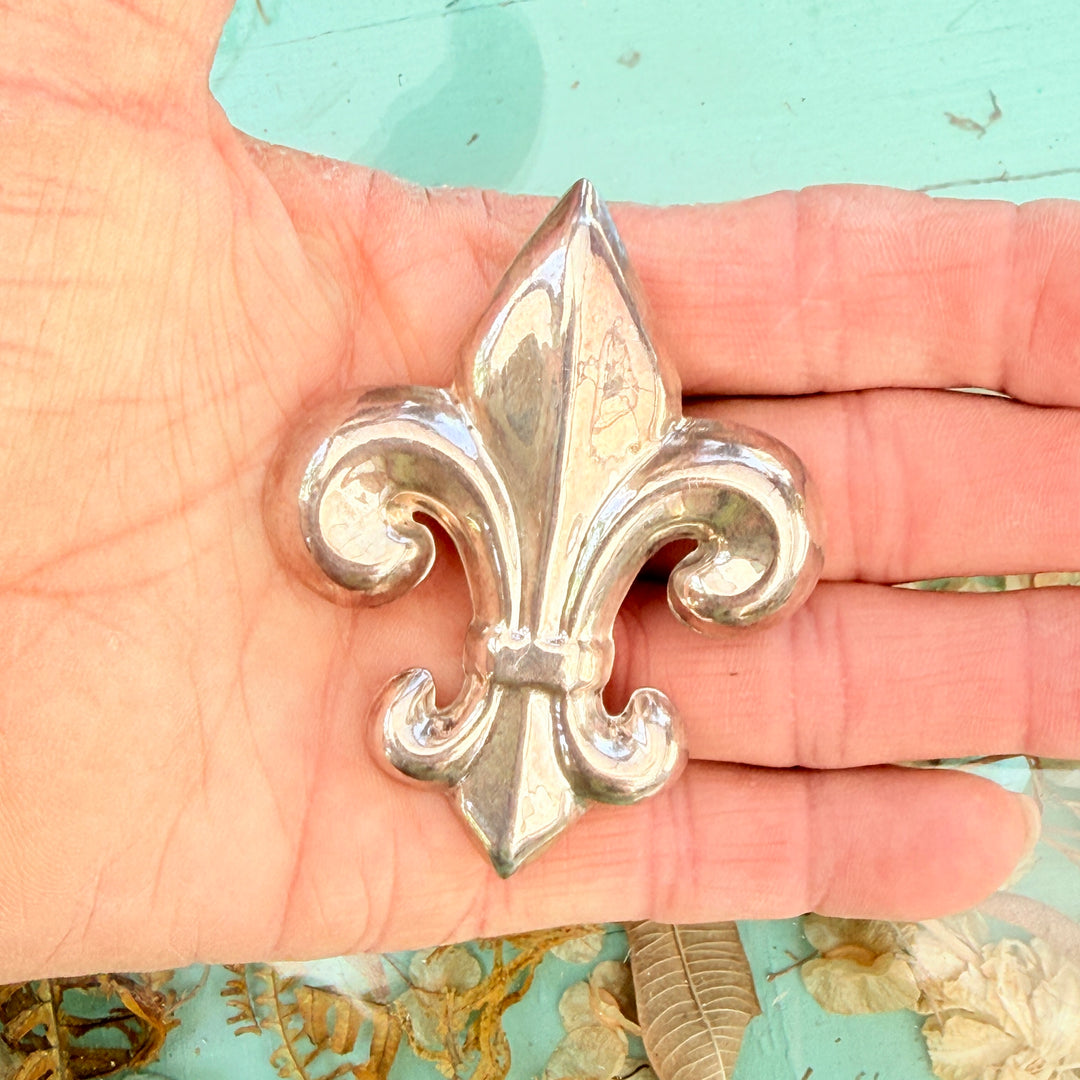 Large Sterling Silver Fleur Di Lis Pendant Pin Brooch