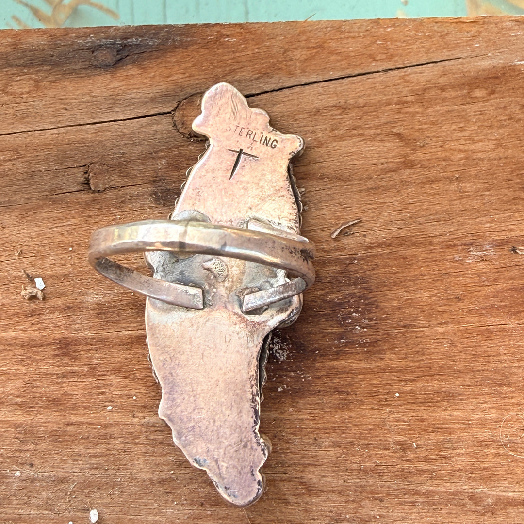 Vintage SIgned Navajo Sterling Silver Appliqué Ring 6.75