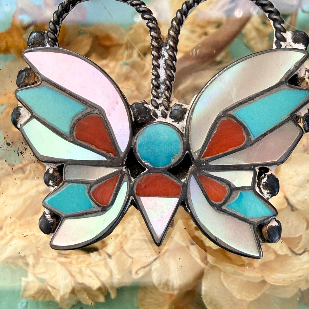 Vintage Rare Zuni Sterling Silver Inlay Rosita Wallace Butterfly Pin