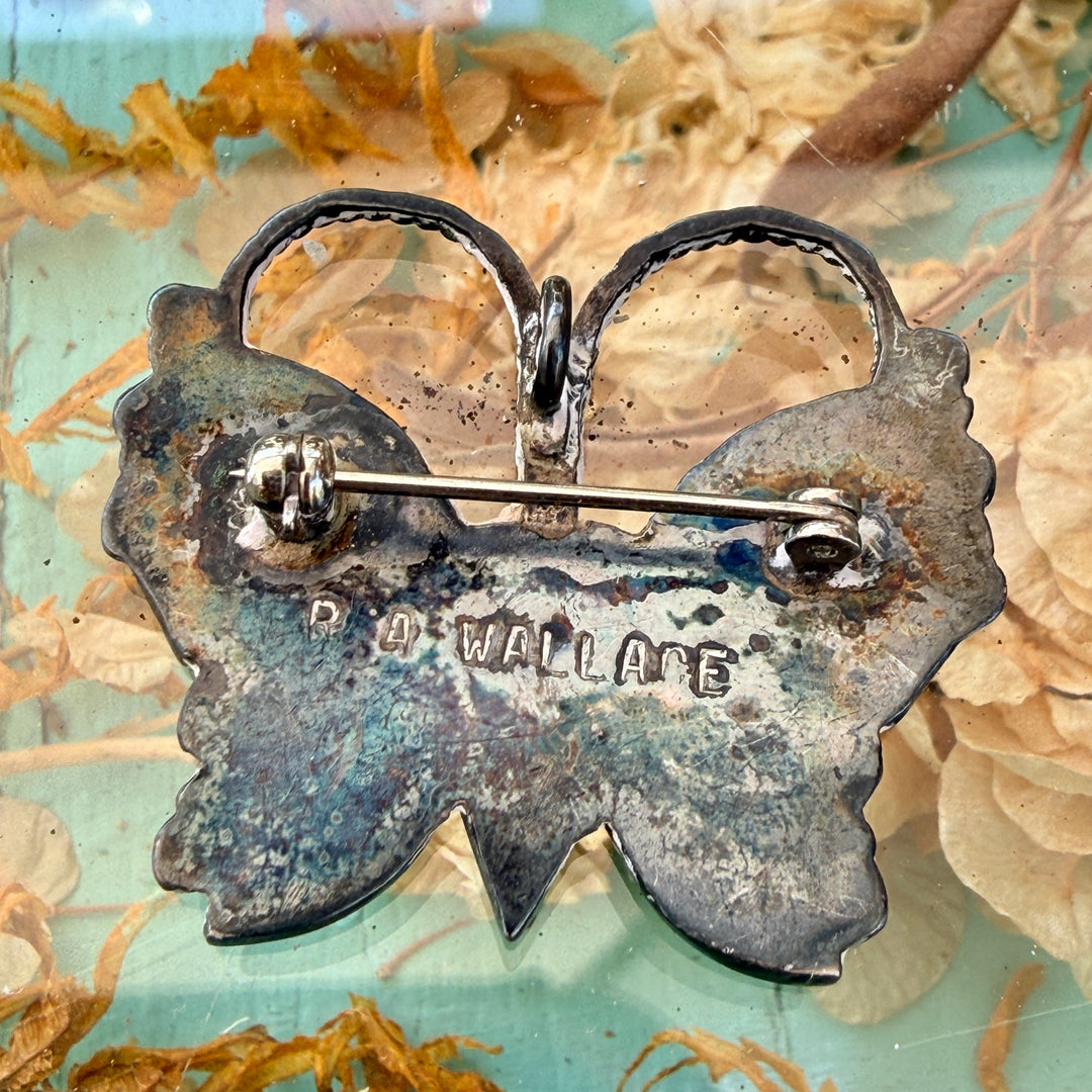 Vintage Rare Zuni Sterling Silver Inlay Rosita Wallace Butterfly Pin