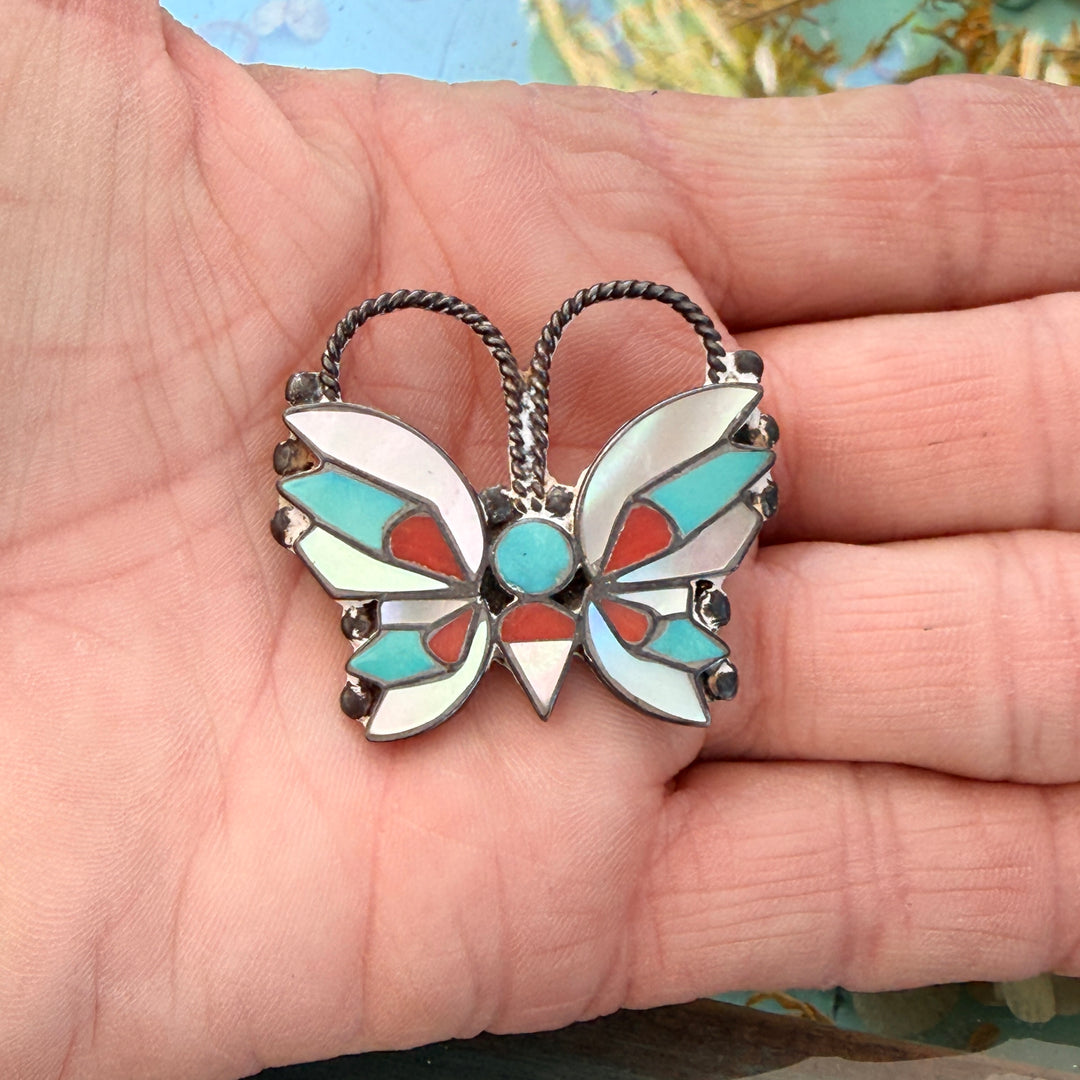 Vintage Rare Zuni Sterling Silver Inlay Rosita Wallace Butterfly Pin