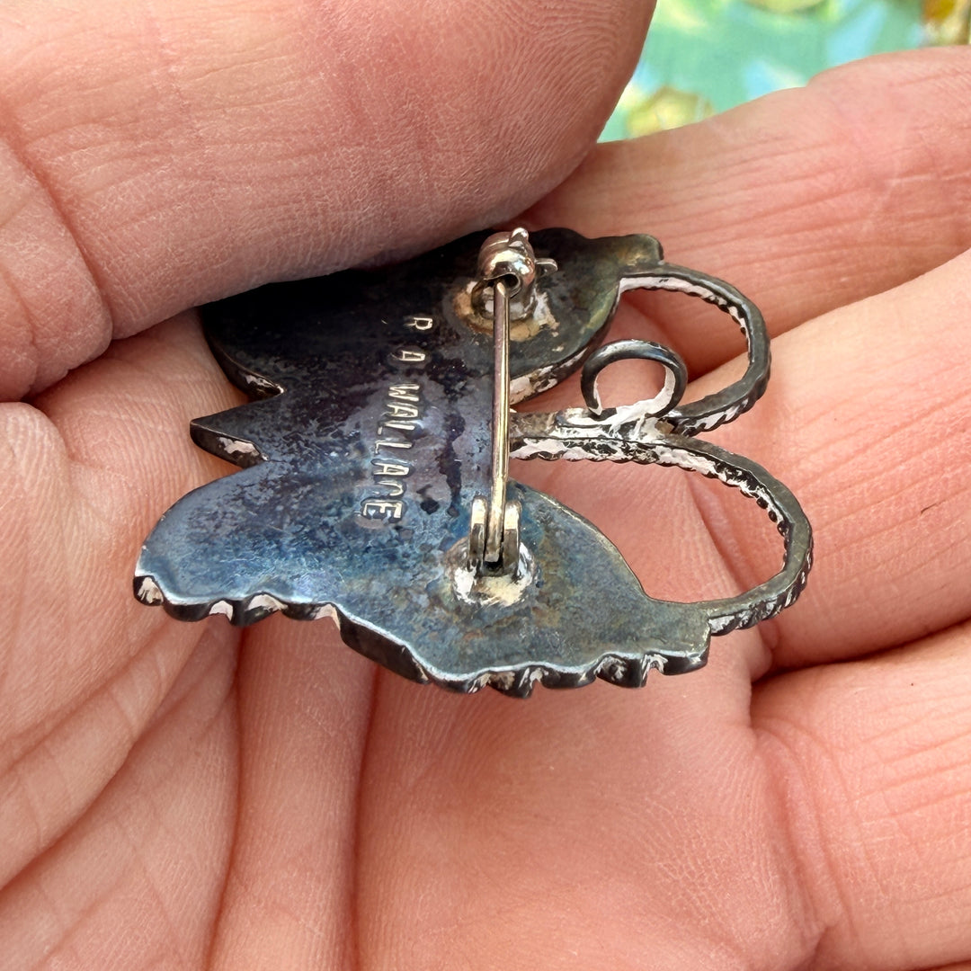 Vintage Rare Zuni Sterling Silver Inlay Rosita Wallace Butterfly Pin