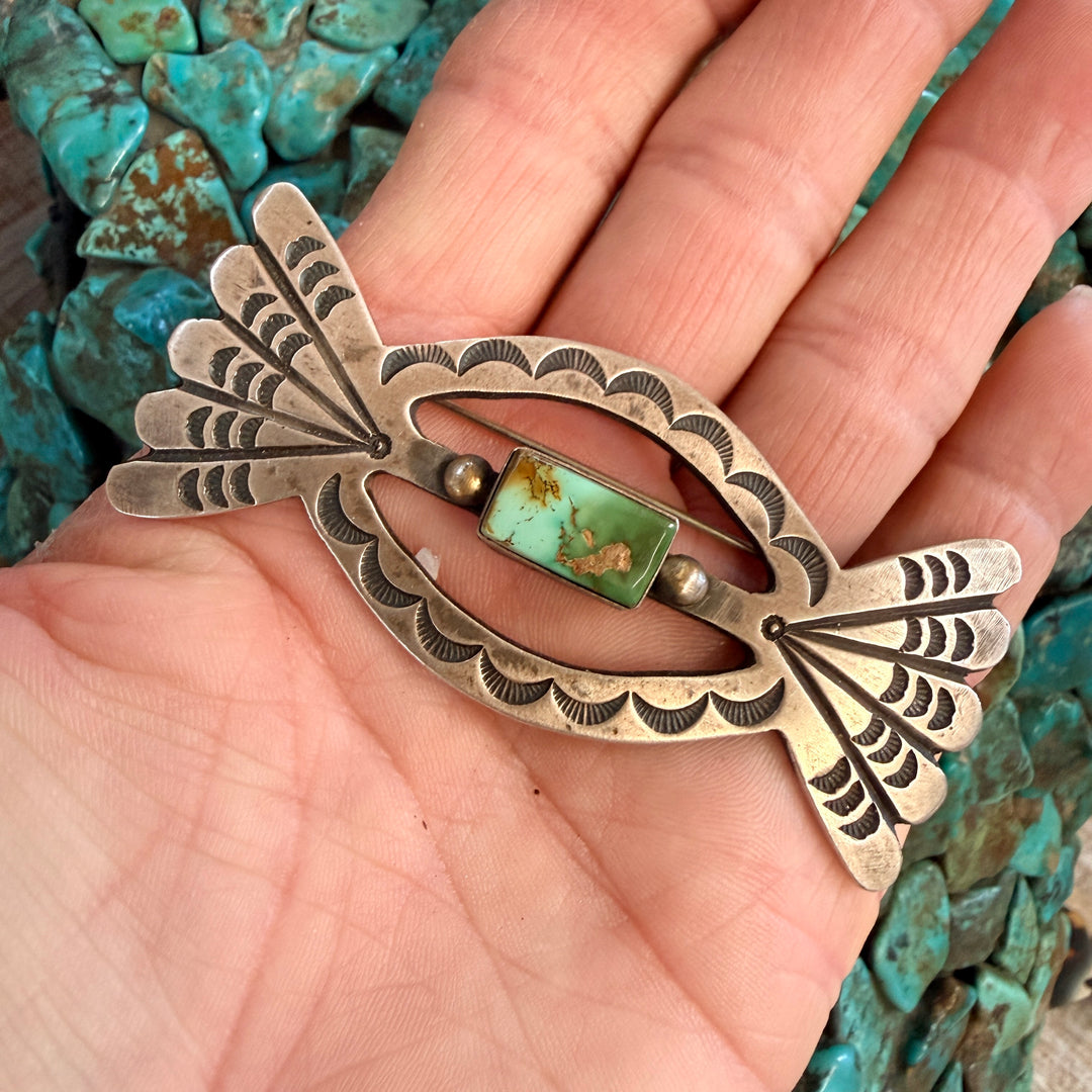 Paul J Begay Huge Concho Butterfly Pin with Royston Turquoise