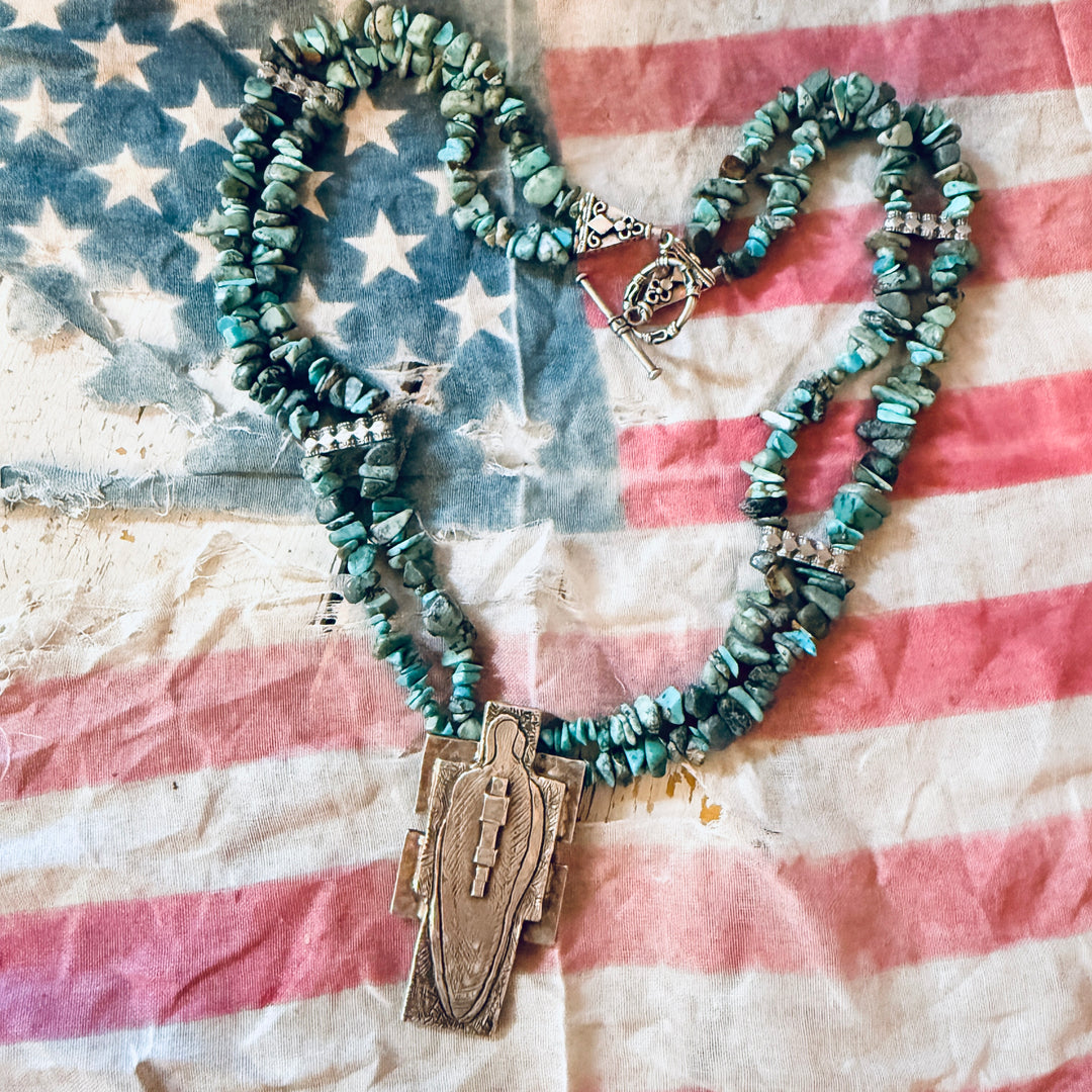 Robert Rogers Sterling Silver Turquoise Dragonfly Cross Necklace