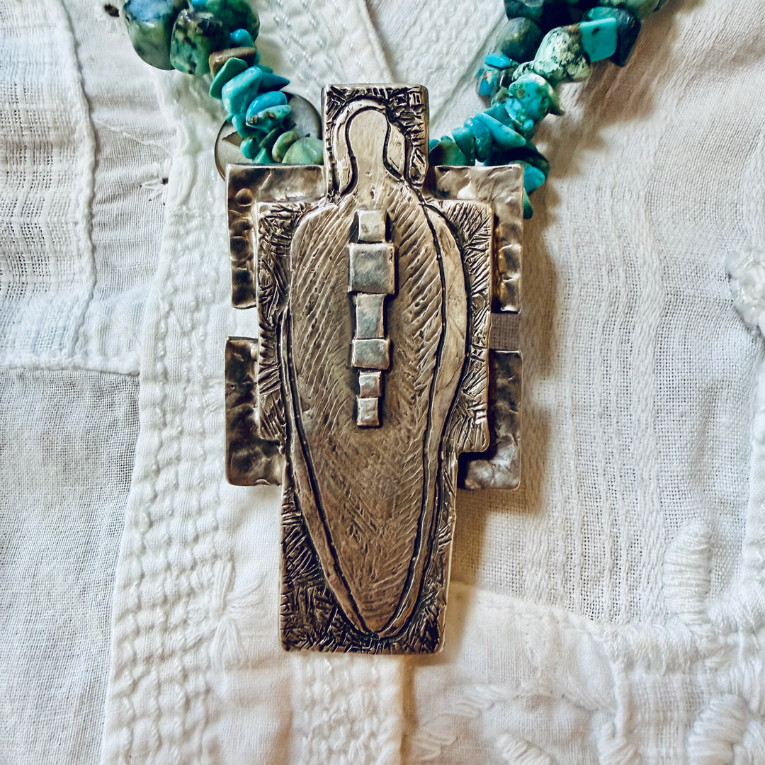 Robert Rogers Sterling Silver Turquoise Dragonfly Cross Necklace