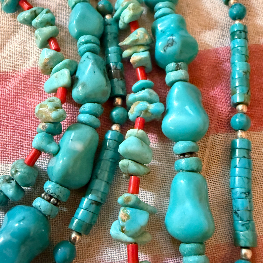 Triple Strand Turquoise Necklace Sterling Silver