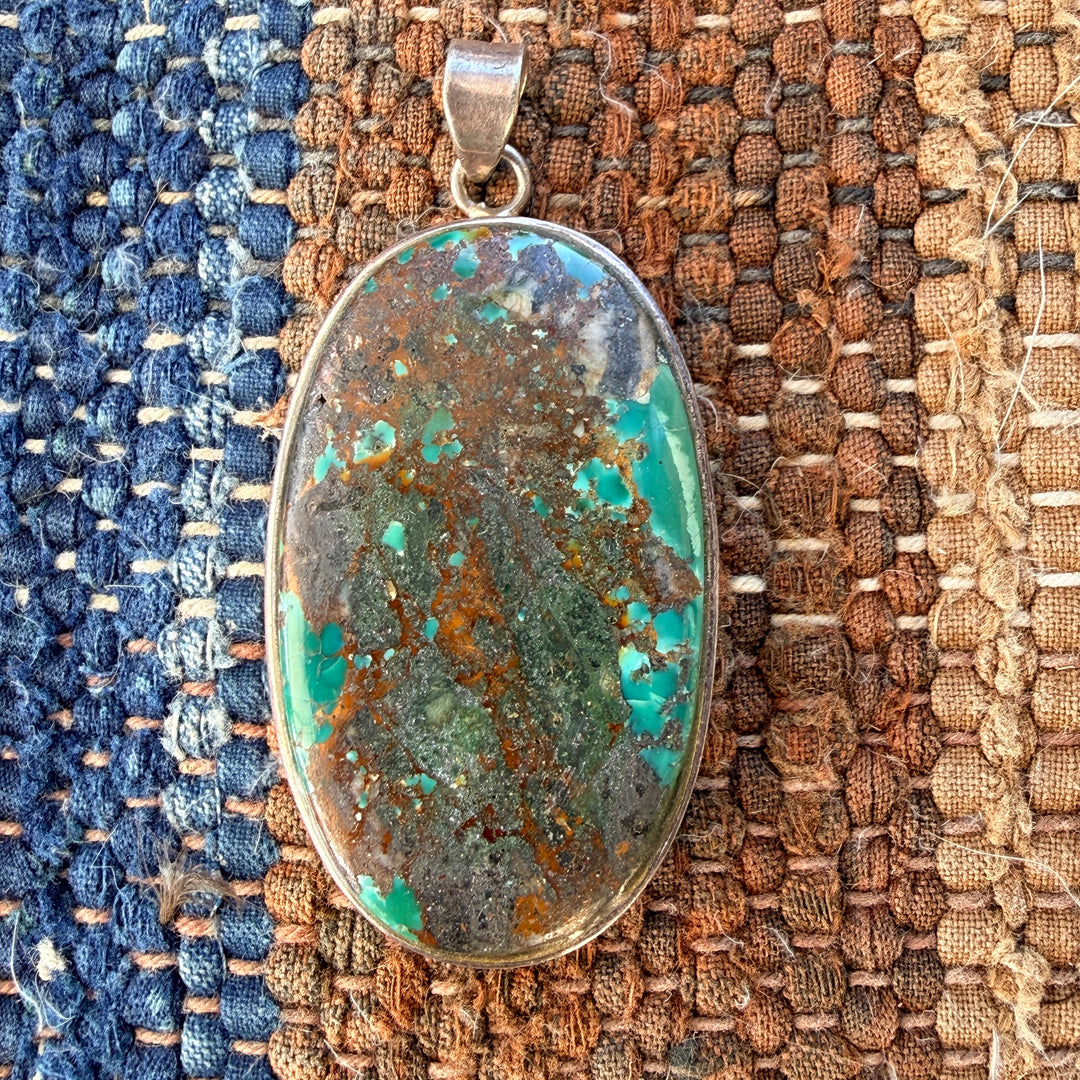 Large Vintage Sterling Silver Turquoise Pendant