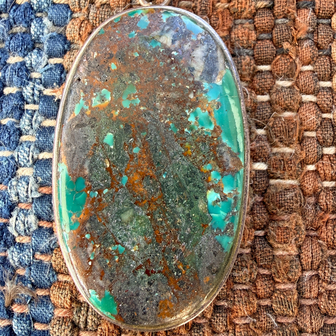 Large Vintage Sterling Silver Turquoise Pendant