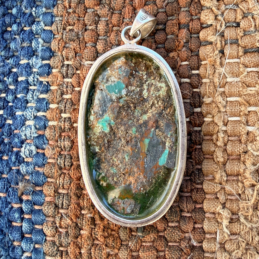 Large Vintage Sterling Silver Turquoise Pendant