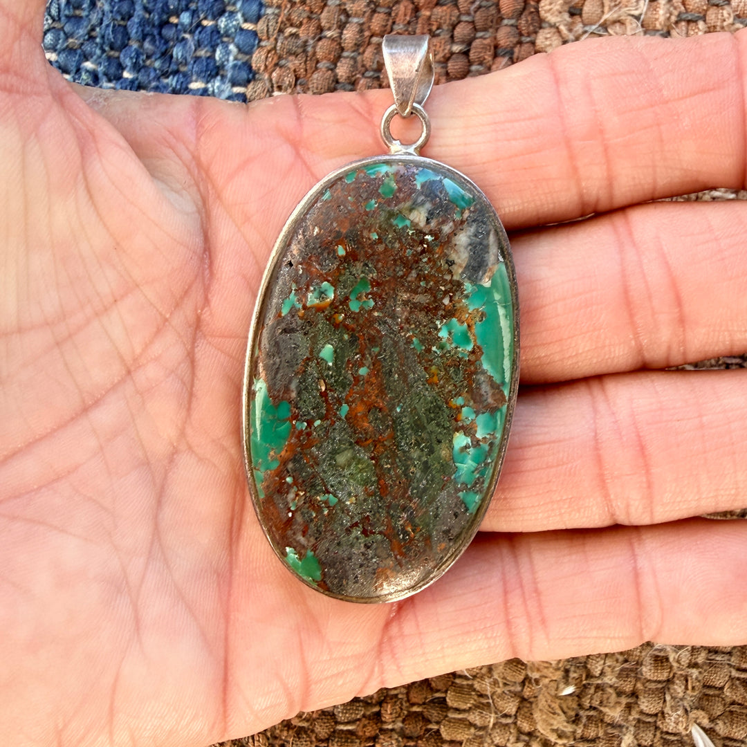 Large Vintage Sterling Silver Turquoise Pendant