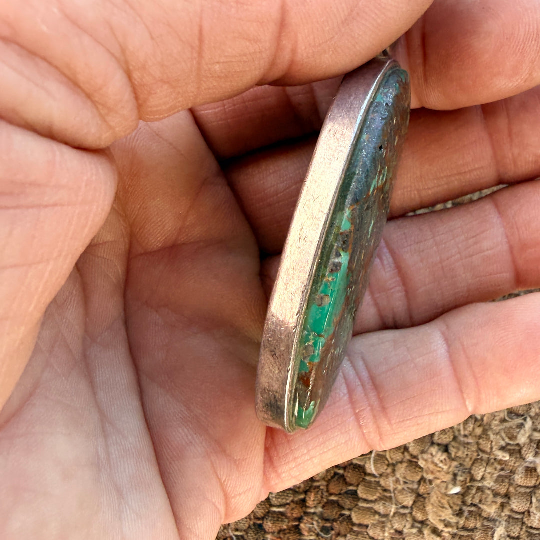 Large Vintage Sterling Silver Turquoise Pendant