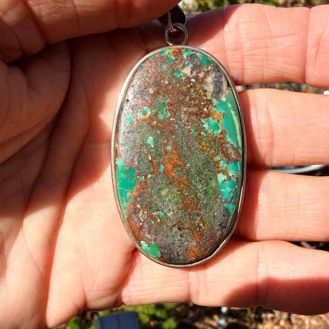 Large Vintage Sterling Silver Turquoise Pendant