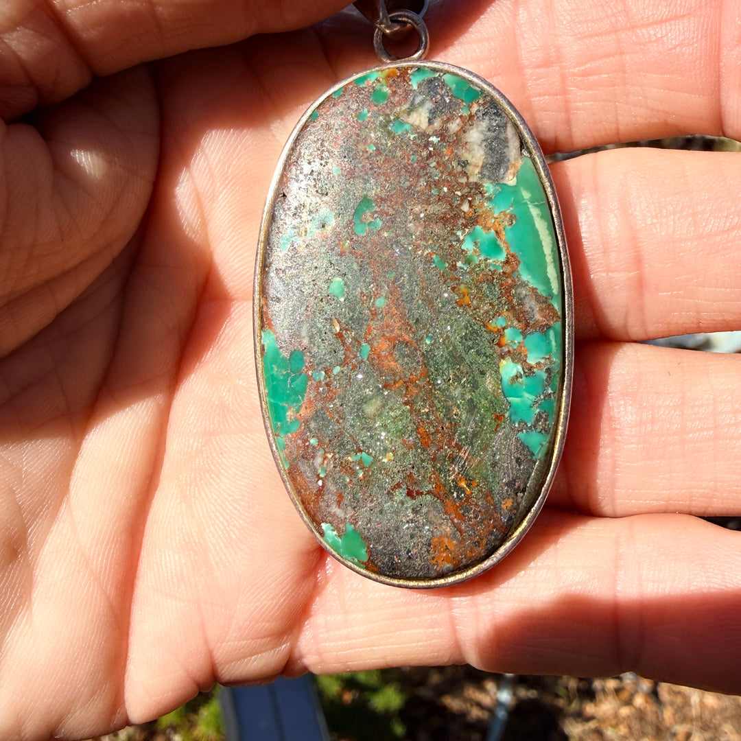 Large Vintage Sterling Silver Turquoise Pendant