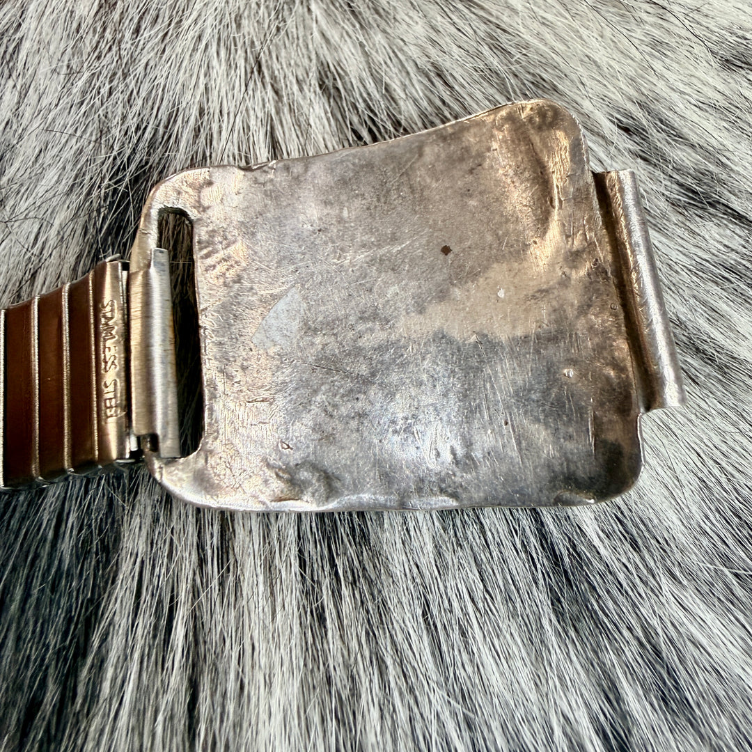 Vintage Navajo Sterling Silver & Turquoise Snake Watch Band Plates