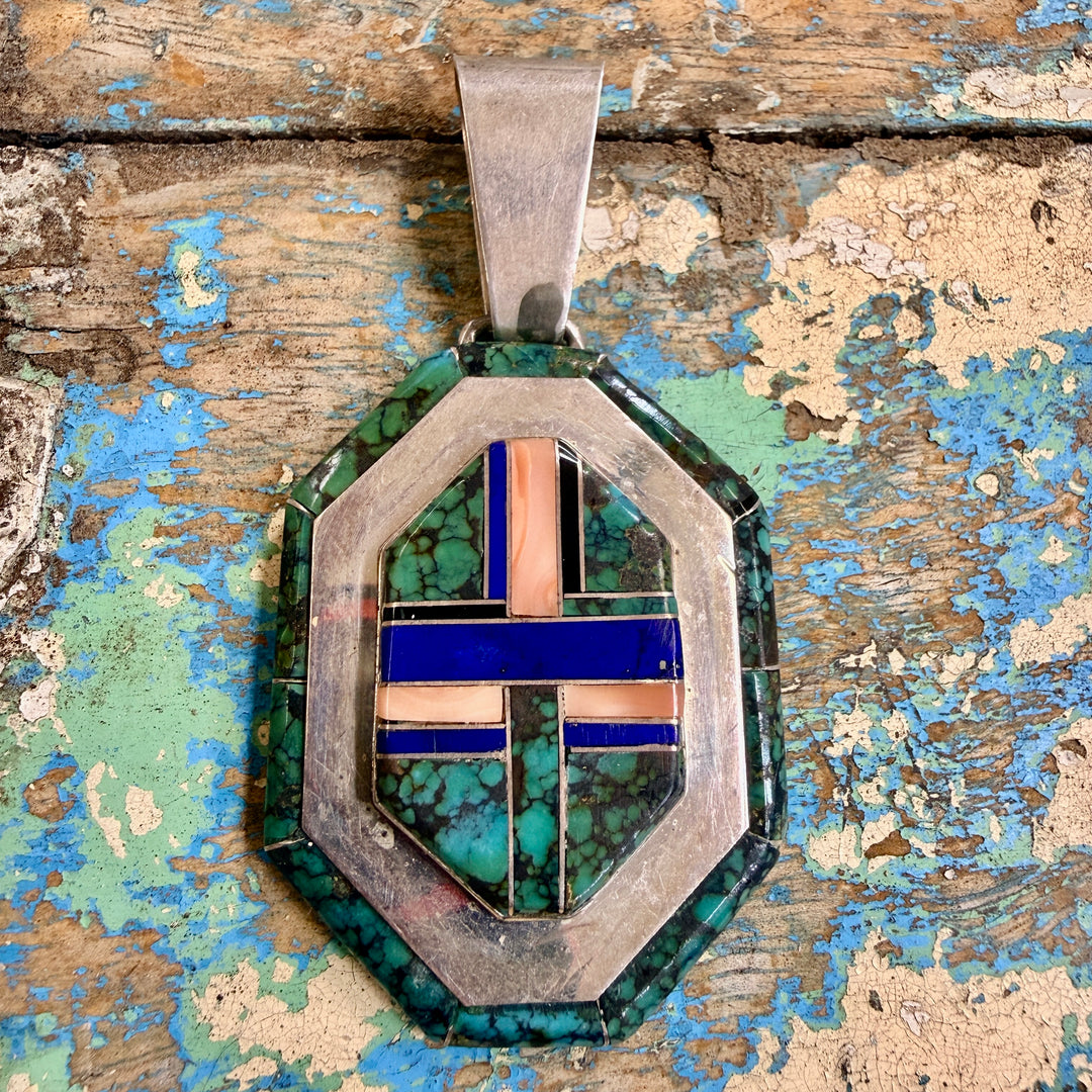 Sterling Silver Turquoise Inlay Pendant Raymond Delgarito