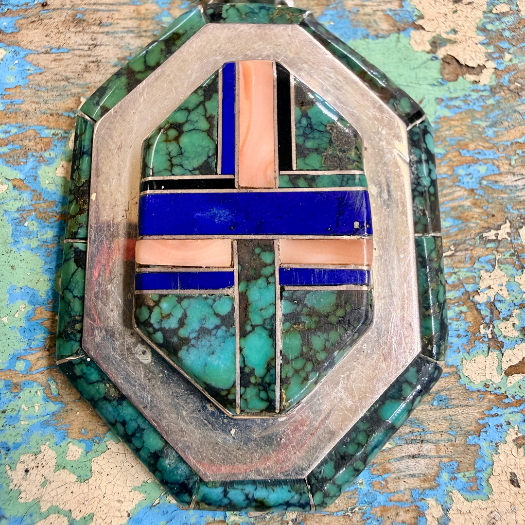 Sterling Silver Turquoise Inlay Pendant Raymond Delgarito