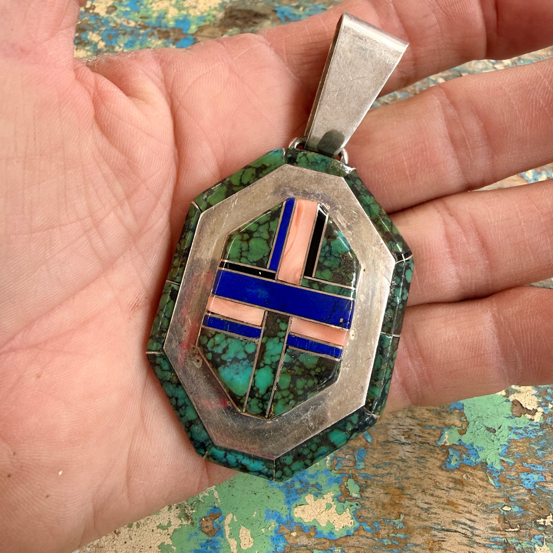 Sterling Silver Turquoise Inlay Pendant Raymond Delgarito