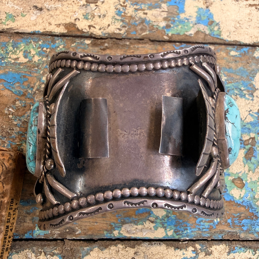 Vintage Navajo Sterling Silver Turquoise Watch Cuff Bracelet 1975 Signed