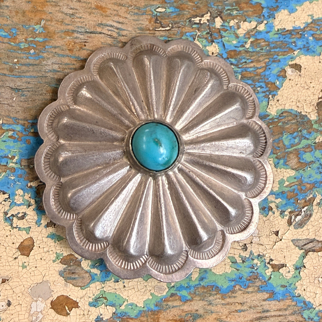 Vintage Navajo Sterling Silver & Turquoise Concho Button