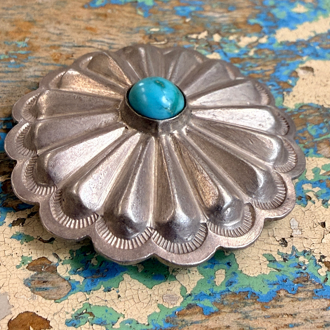 Vintage Navajo Sterling Silver & Turquoise Concho Button
