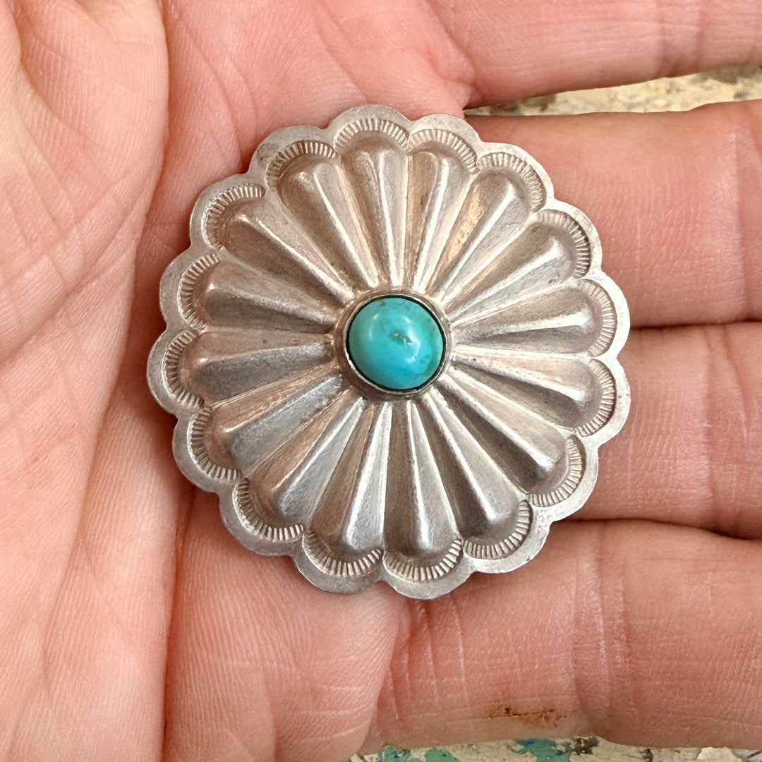 Vintage Navajo Sterling Silver & Turquoise Concho Button