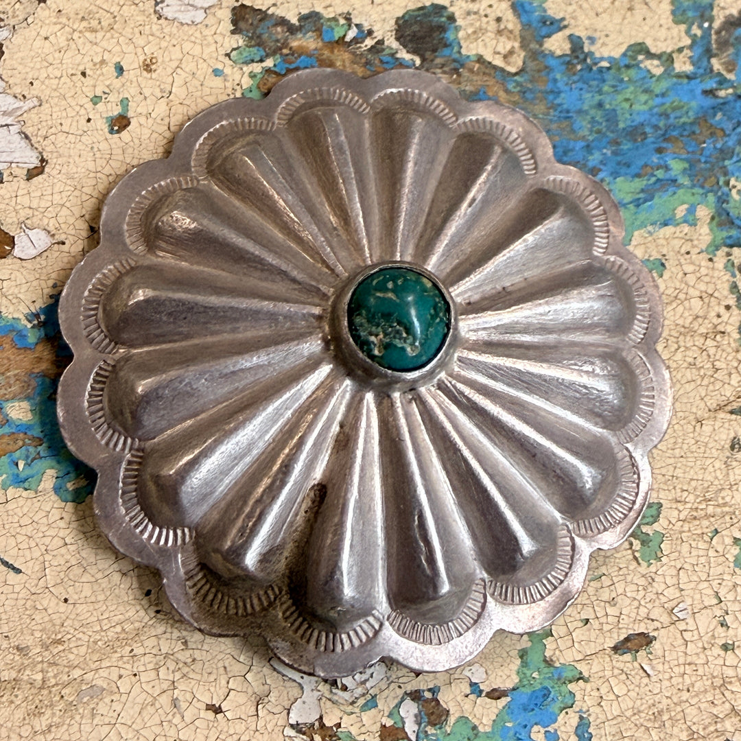 Vintage Navajo Sterling Silver & Turquoise Concho Button