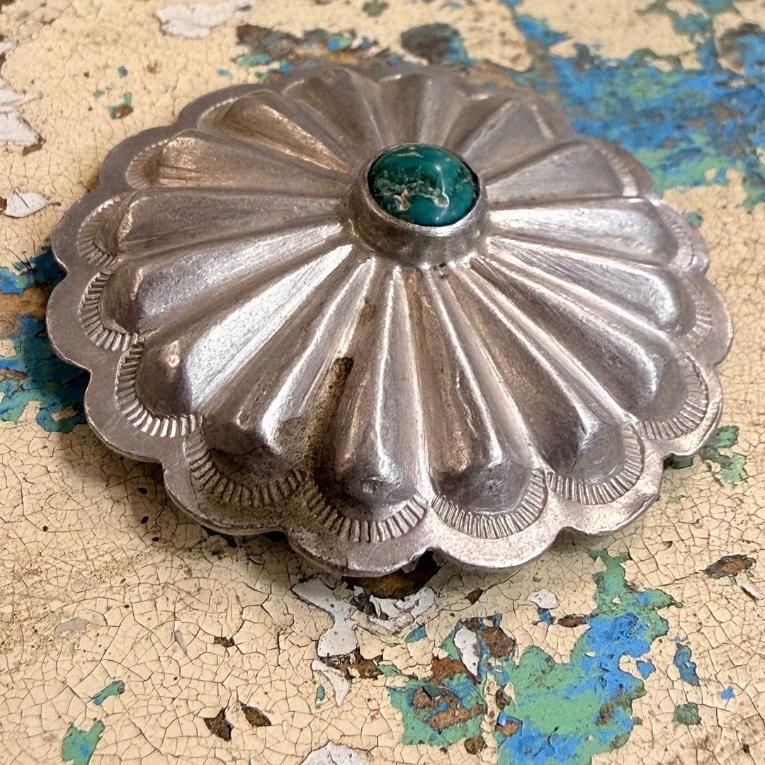 Vintage Navajo Sterling Silver & Turquoise Concho Button