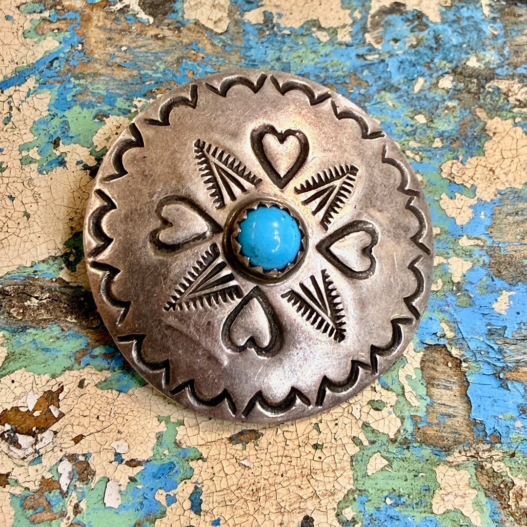Vintage Navajo Sterling Silver & Turquoise Concho Button