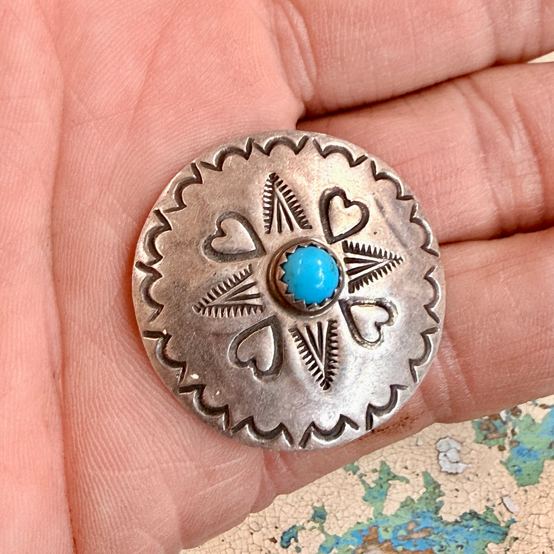 Vintage Navajo Sterling Silver & Turquoise Concho Button