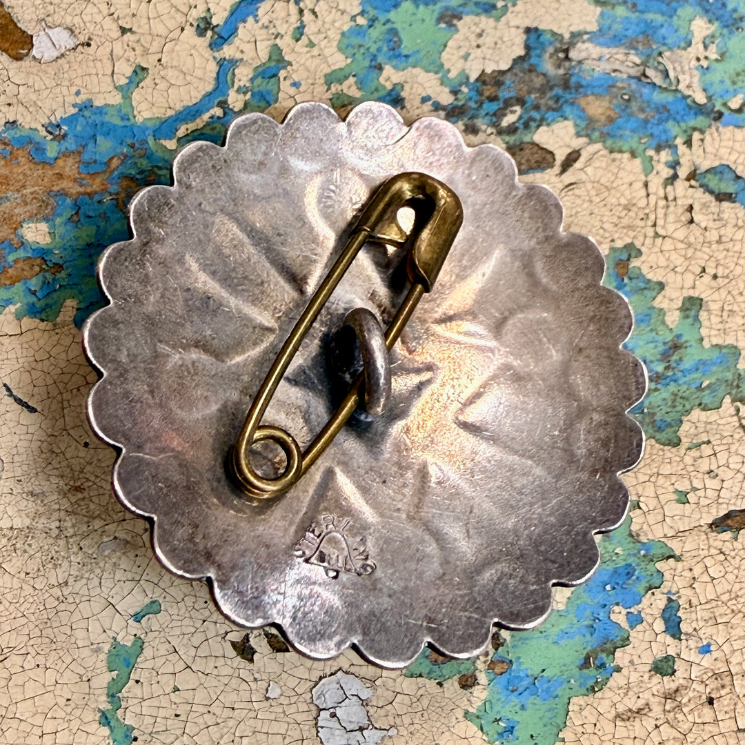 Vintage Southwestern Sterling Silver & Turquoise Concho Button Bell Trading Post