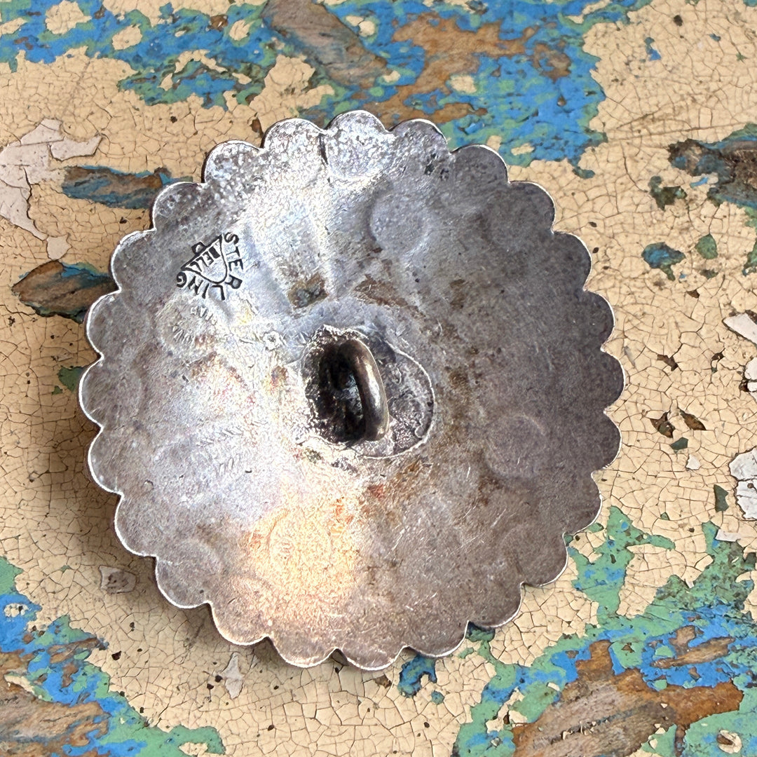 Vintage Southwestern Sterling Silver & Turquoise Concho Button Bell Trading Post