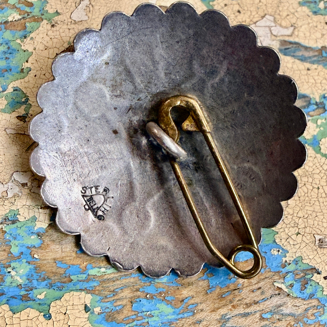 Vintage Southwestern Sterling Silver & Turquoise Concho Button Bell Trading Post