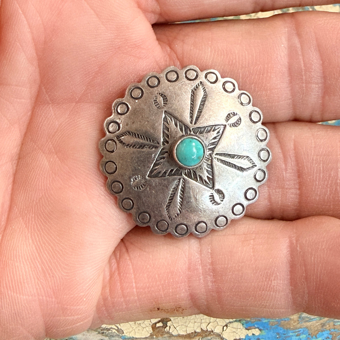 Vintage Southwestern Sterling Silver & Turquoise Concho Button Bell Trading Post