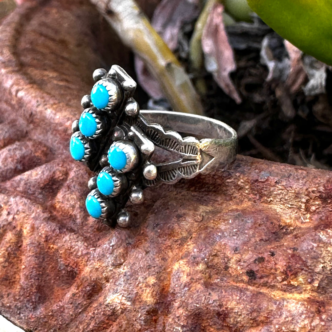 Vintage Navajo Sterling Silver Turquoise Trading Post Ring Size 6