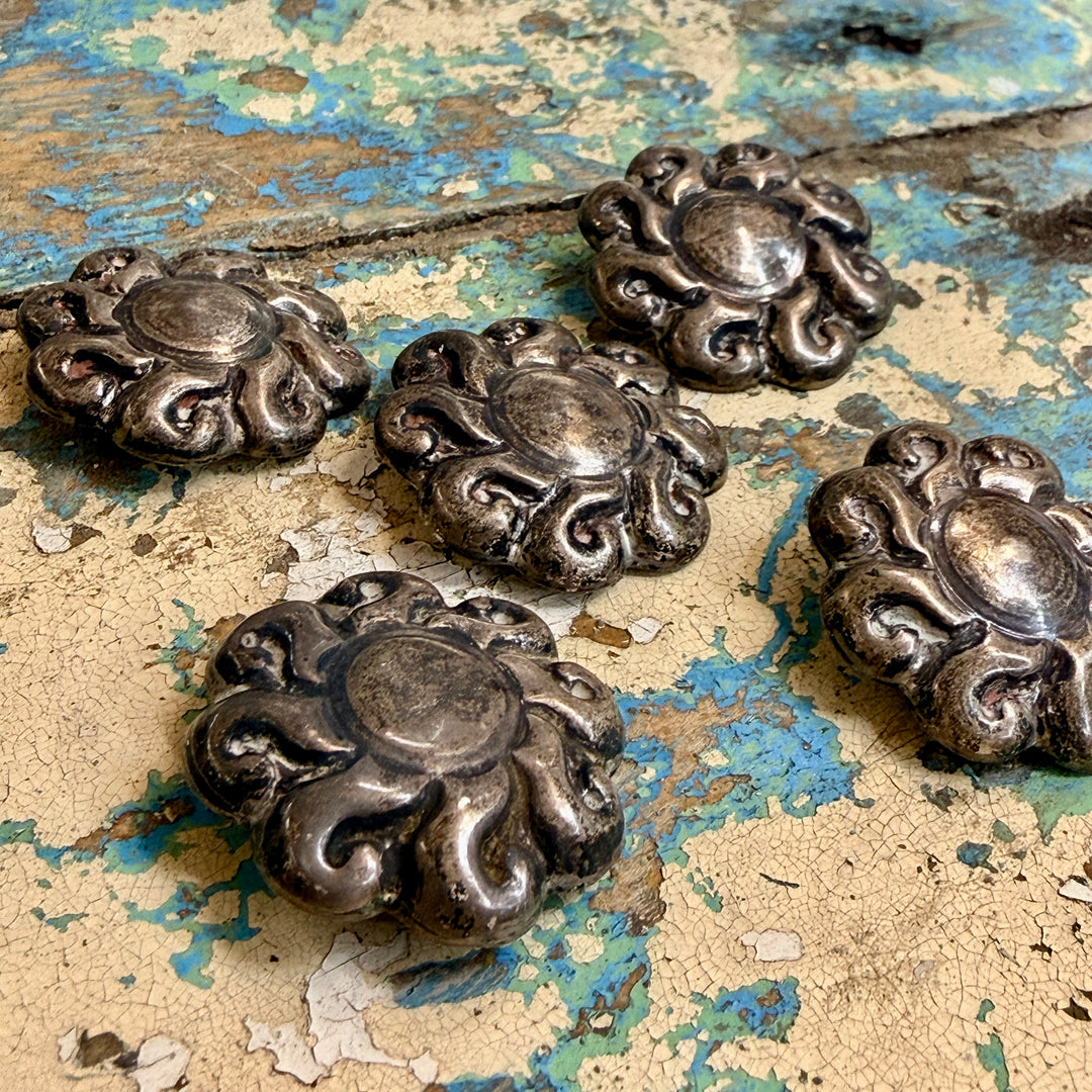 Vintage Mexican Sterling Silver Repouseé Clothing Buttons