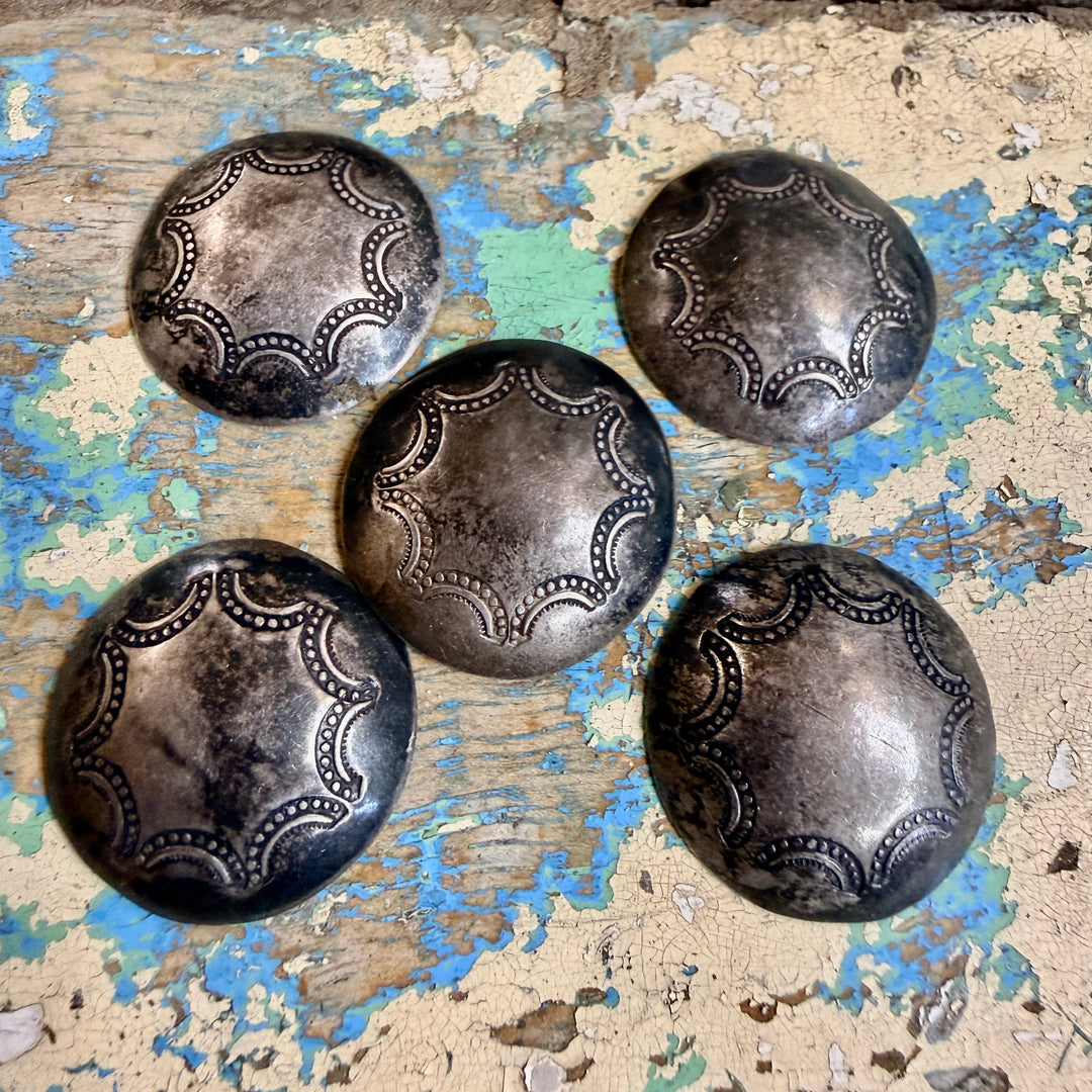 Set of 5 Handmade Navajo Sterling Silver Stamped Clothing Buttons