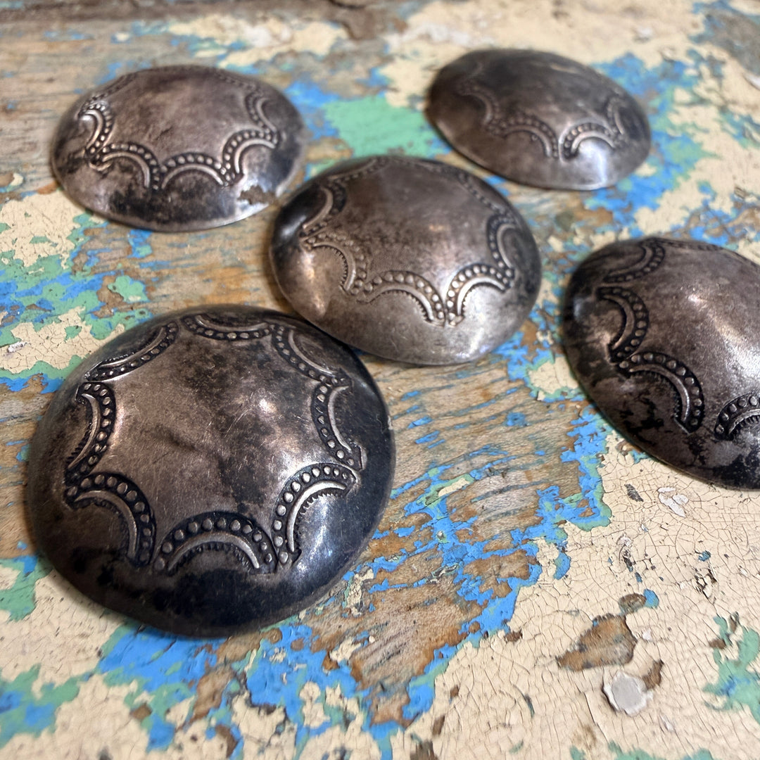 Set of 5 Handmade Navajo Sterling Silver Stamped Clothing Buttons